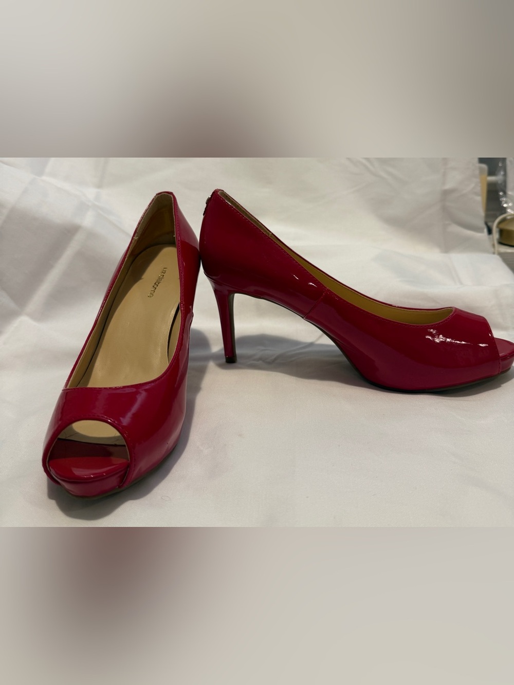 Liz Claiborne Women’s Red Patent Peep-Toe High Heels